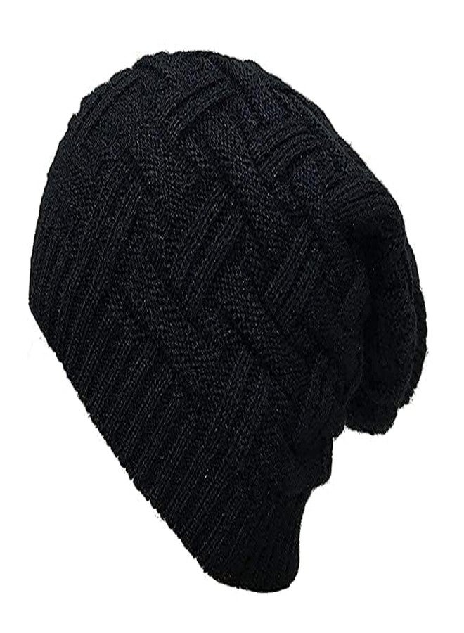 UMANI Beanie Cap For Men Women Skull Slouchy Winter Woolen Knitted Inside Fur Men's Caps(Assorted Pattern) (Black, Free Size) - Image 3