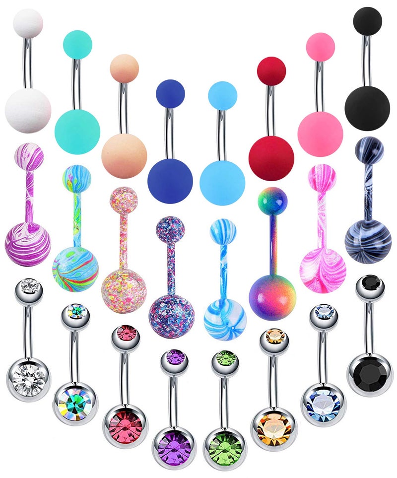 EVELICAL 24Pcs 14G Stainless Steel Belly Button Rings for Women Screw Navel Bars Body Piercing Jewelry Set Style 1 - Image 1