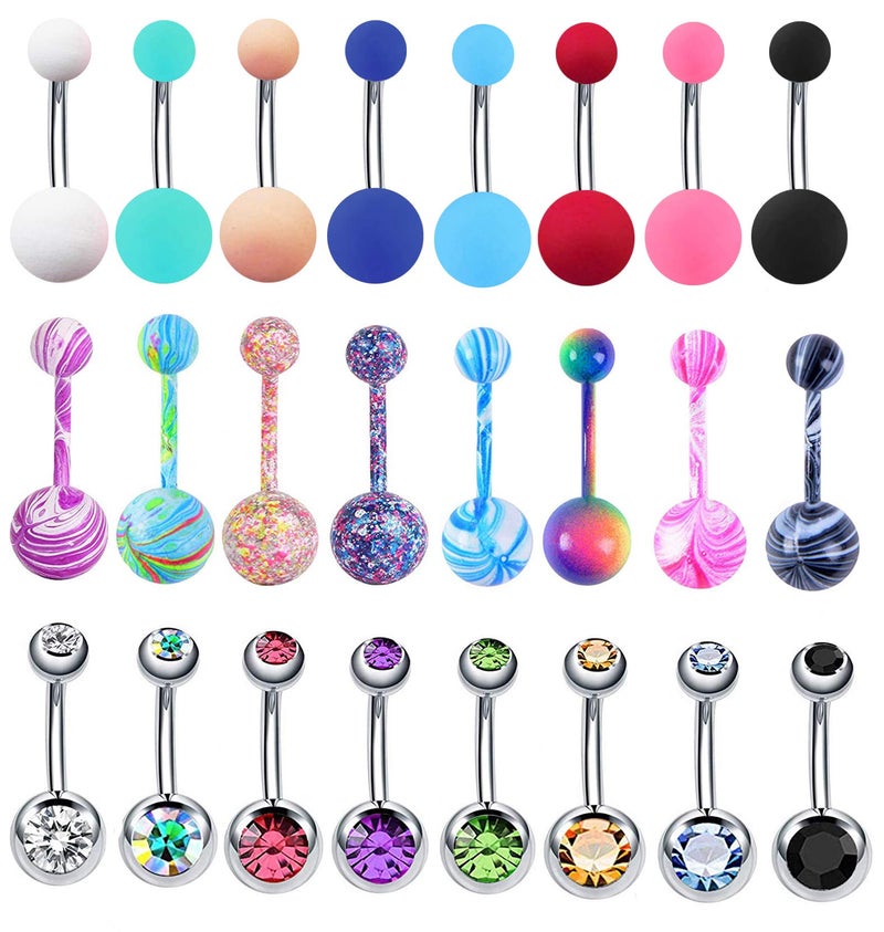 EVELICAL 24Pcs 14G Stainless Steel Belly Button Rings for Women Screw Navel Bars Body Piercing Jewelry Set Style 1 - Image 2