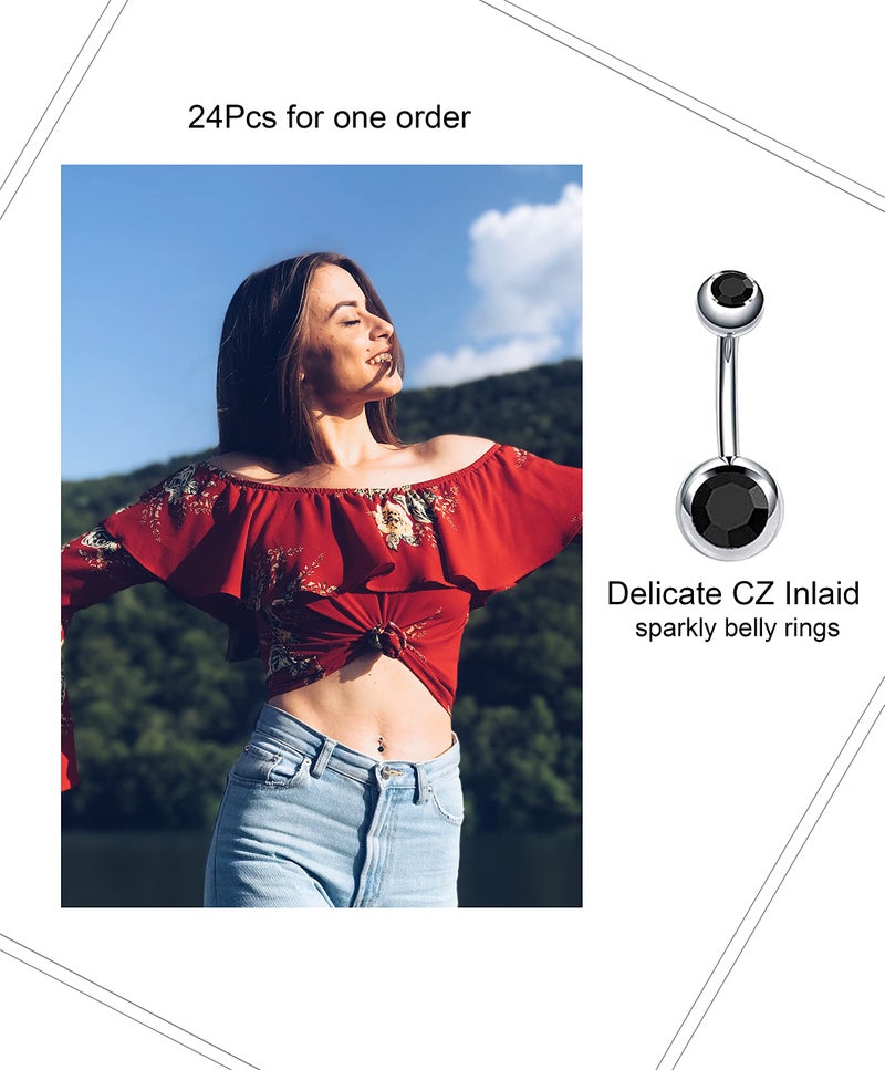 EVELICAL 24Pcs 14G Stainless Steel Belly Button Rings for Women Screw Navel Bars Body Piercing Jewelry Set Style 1 - Image 4