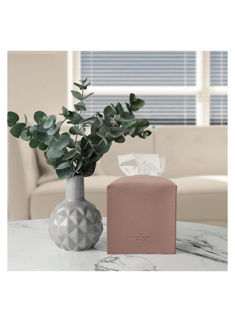 SYOSI - Square Tissue Box Cover, Modern PU Leather Square Tissue Box Holder Decorative Holder - Image 1