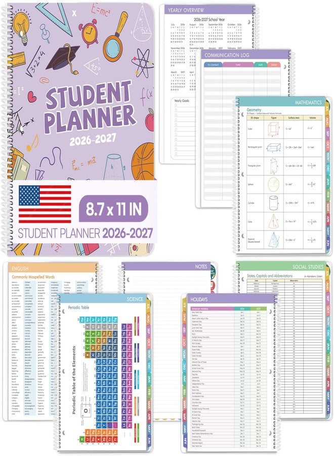 Phyxin Student Planner 2026-2027, Purple Monthly Planner for Academic Year 2026-2027, July 2026- June 2027, Weekly and Monthly School Planner with Tabs, Stickers and 3-Hole Punched, A4 (8.7" x 11") Large Daily Planner for Office School Supplies - Image 2
