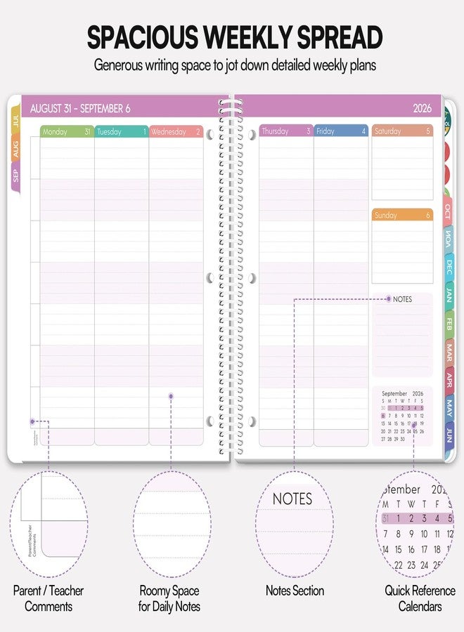 Phyxin Student Planner 2026-2027, Purple Monthly Planner for Academic Year 2026-2027, July 2026- June 2027, Weekly and Monthly School Planner with Tabs, Stickers and 3-Hole Punched, A4 (8.7" x 11") Large Daily Planner for Office School Supplies - Image 5