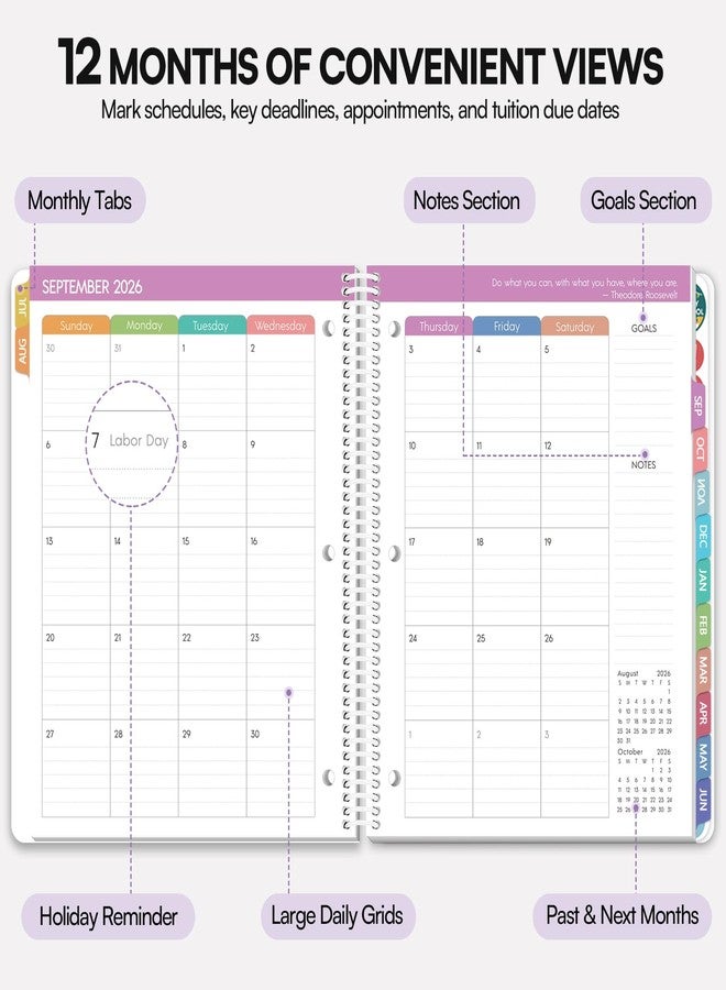 Phyxin Student Planner 2026-2027, Purple Monthly Planner for Academic Year 2026-2027, July 2026- June 2027, Weekly and Monthly School Planner with Tabs, Stickers and 3-Hole Punched, A4 (8.7" x 11") Large Daily Planner for Office School Supplies - Image 4
