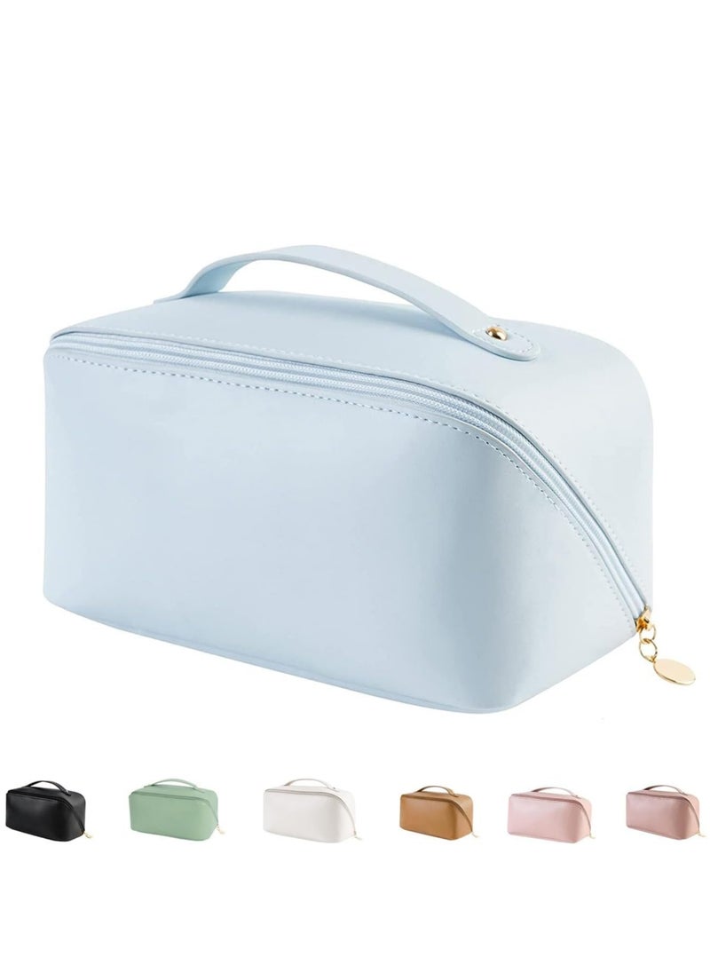 OUYoo Large Capacity Travel Cosmetic Bag, Multifunction Organizer Storage Bag, Leather Waterproof Bag, Makeup Bag with Handle and Dividers, Skincare Dispenser, Toiletry Bag for Women  - Image 1