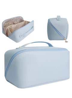 OUYoo Large Capacity Travel Cosmetic Bag, Multifunction Organizer Storage Bag, Leather Waterproof Bag, Makeup Bag with Handle and Dividers, Skincare Dispenser, Toiletry Bag for Women  - Image 3