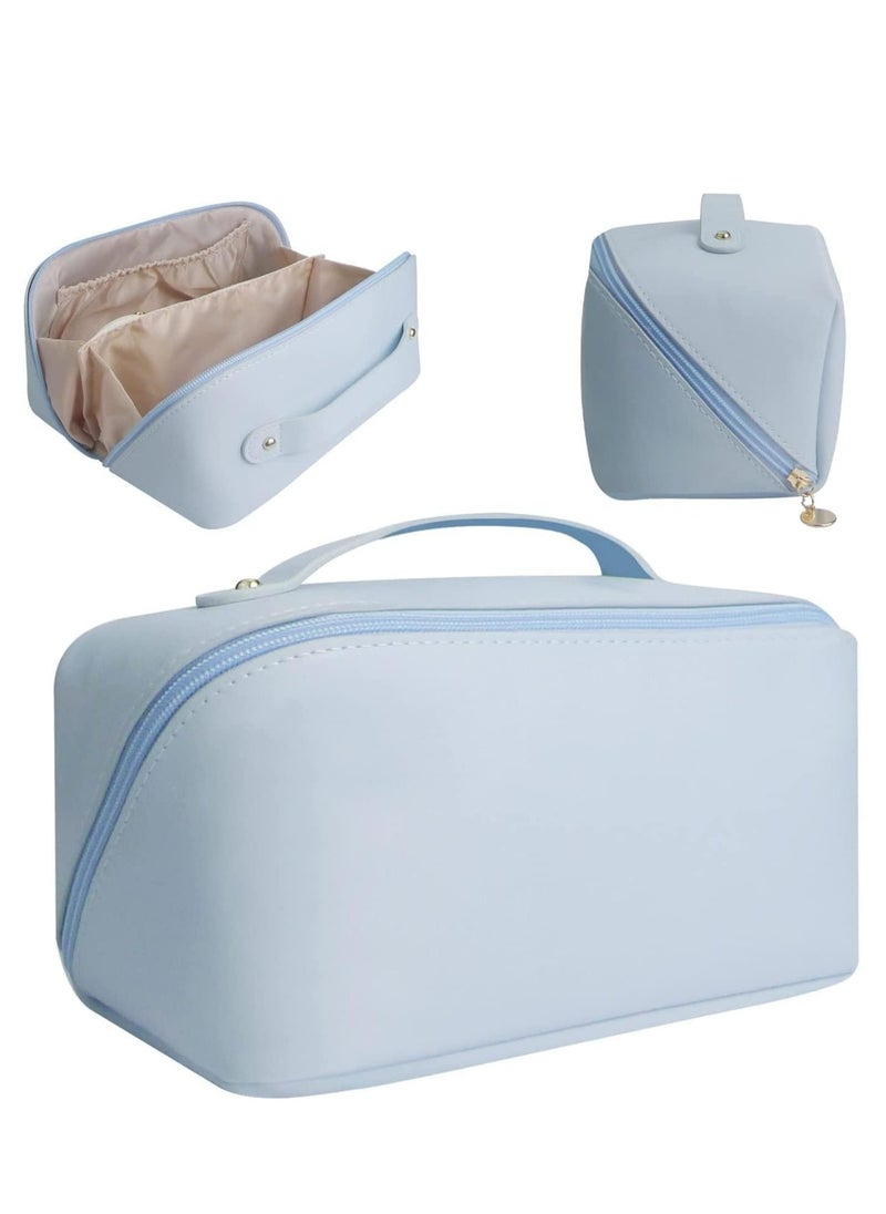 OUYoo Large Capacity Travel Cosmetic Bag, Multifunction Organizer Storage Bag, Leather Waterproof Bag, Makeup Bag with Handle and Dividers, Skincare Dispenser, Toiletry Bag for Women  - Image 3