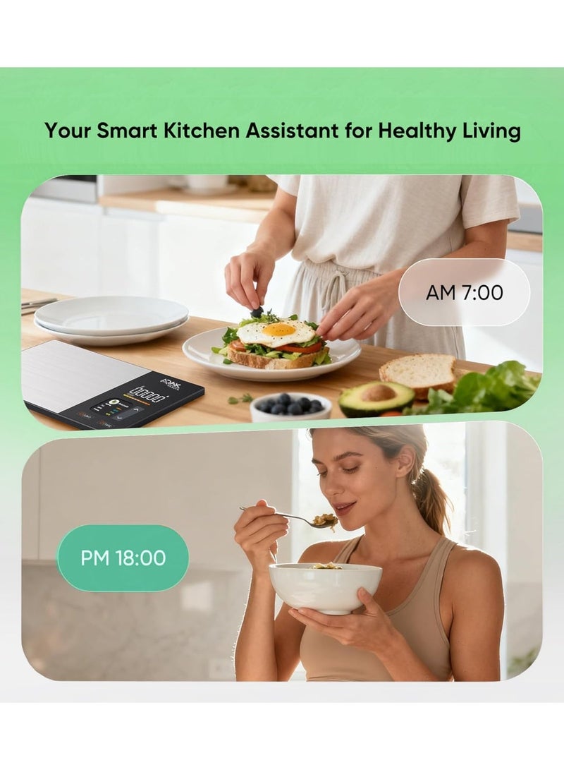 Smart Nutrition Food Scale with TFT Display, Tracks Calories, Fat, Carbs & Protein, Works with App for Daily Reports, 50 Built-in Foods, 23 Nutrients, Digital Kitchen Scale for Meal Prep - Image 4