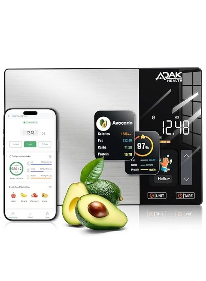 Smart Nutrition Food Scale with TFT Display, Tracks Calories, Fat, Carbs & Protein, Works with App for Daily Reports, 50 Built-in Foods, 23 Nutrients, Digital Kitchen Scale for Meal Prep - Image 1