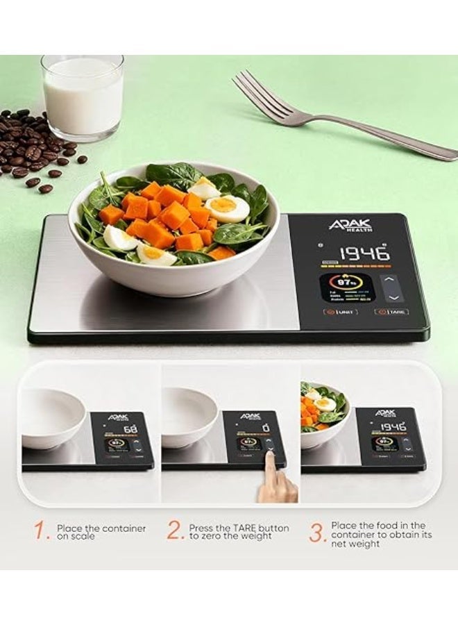 Smart Nutrition Food Scale with TFT Display, Tracks Calories, Fat, Carbs & Protein, Works with App for Daily Reports, 50 Built-in Foods, 23 Nutrients, Digital Kitchen Scale for Meal Prep - Image 2