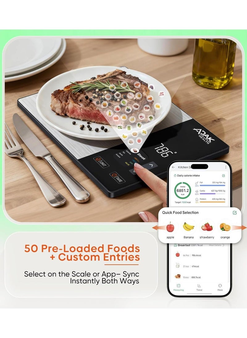 Smart Nutrition Food Scale with TFT Display, Tracks Calories, Fat, Carbs & Protein, Works with App for Daily Reports, 50 Built-in Foods, 23 Nutrients, Digital Kitchen Scale for Meal Prep - Image 5