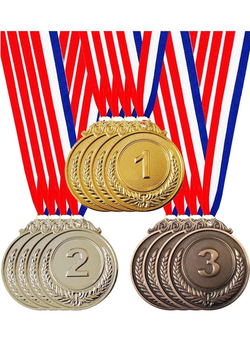 DELGREEN Gold Silver Bronze Award Medals,12 pcs Metal Winner Medals with Neck Ribbon,1st,2nd,3rd Prize, Medals for Sports, Games Competitions,2inch - Image 1