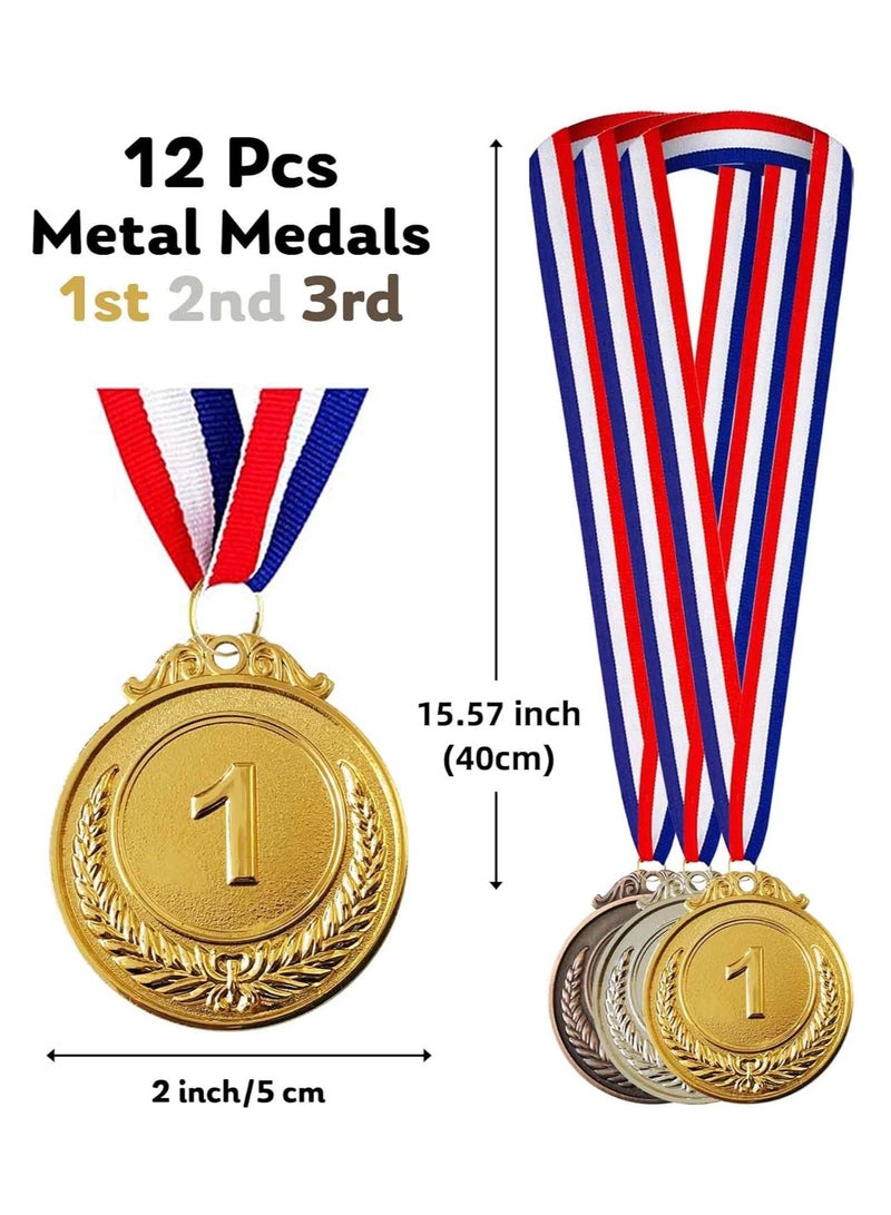DELGREEN Gold Silver Bronze Award Medals,12 pcs Metal Winner Medals with Neck Ribbon,1st,2nd,3rd Prize, Medals for Sports, Games Competitions,2inch - Image 3