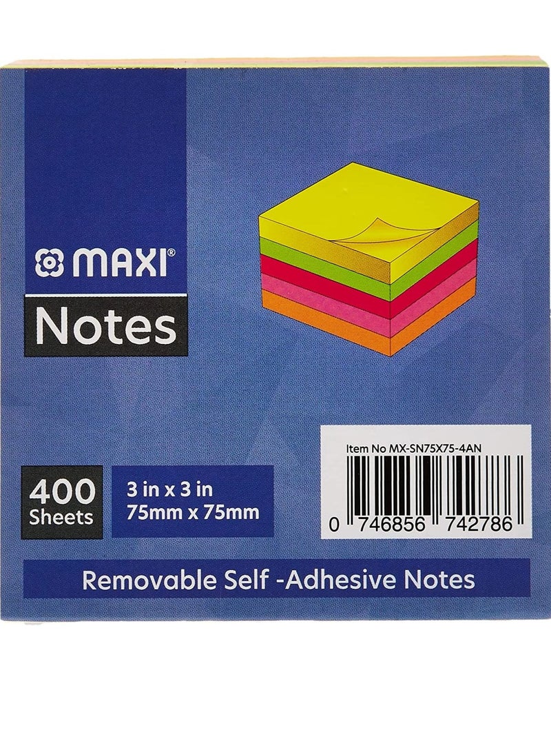 ملاحظات لاصقة 75X75 مم 5X80 ألوان نيون متنوعة 400 ورقة، Sn75X75-4An - Image 3