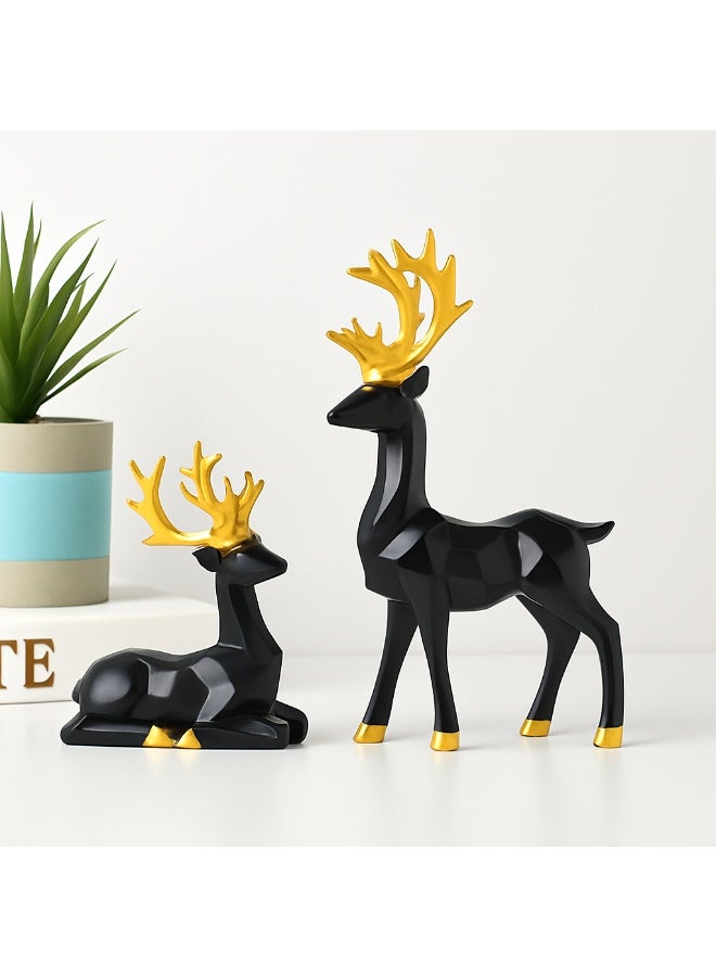 بيرام مجموعة تماثيل الرنة السوداء والذهبية بالتاج حجم كبير وصغير تماثيل غزال هندسية عصرية من الريزين ديكور رنة سوداء أنيق بقرون ذهبية زينة فاخرة لعيد الميلاد وديكور المنزل الاحتفالي