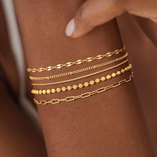 MBW 14K Gold Plated Bracelet for Women Trendy Bracelets Waterproof Bracelet Set Stack Simple Cute Jewelry Minimalist Simple Small Thin for Women Gifts - Image 2