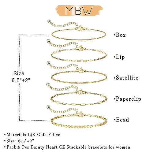 MBW 14K Gold Plated Bracelet for Women Trendy Bracelets Waterproof Bracelet Set Stack Simple Cute Jewelry Minimalist Simple Small Thin for Women Gifts - Image 4