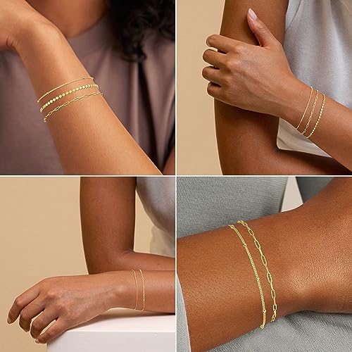 MBW 14K Gold Plated Bracelet for Women Trendy Bracelets Waterproof Bracelet Set Stack Simple Cute Jewelry Minimalist Simple Small Thin for Women Gifts - Image 3