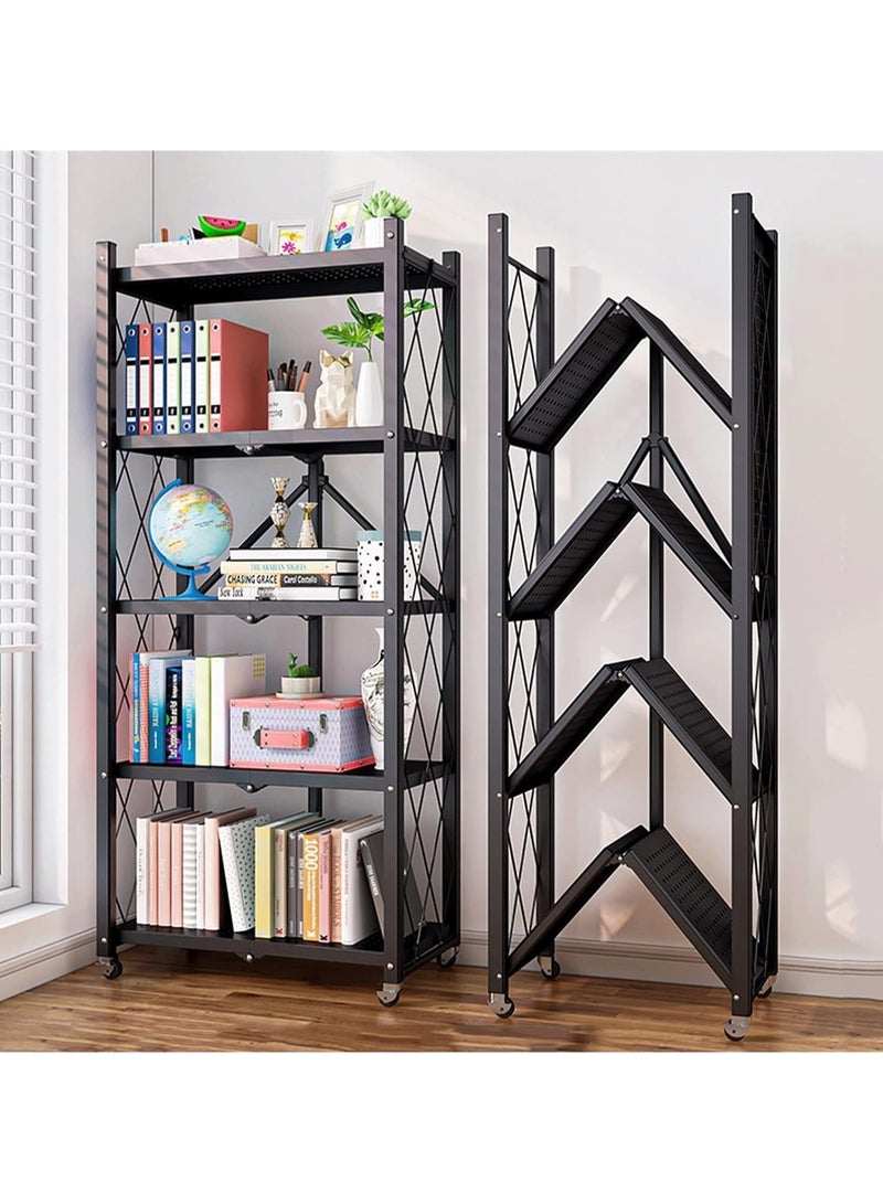 Generic Book Shelf Folding Bookshelf Floor Simple Children's Living Room Storage Rack Bedroom Movable Iron Bookcase Bookshelves  - Image 1
