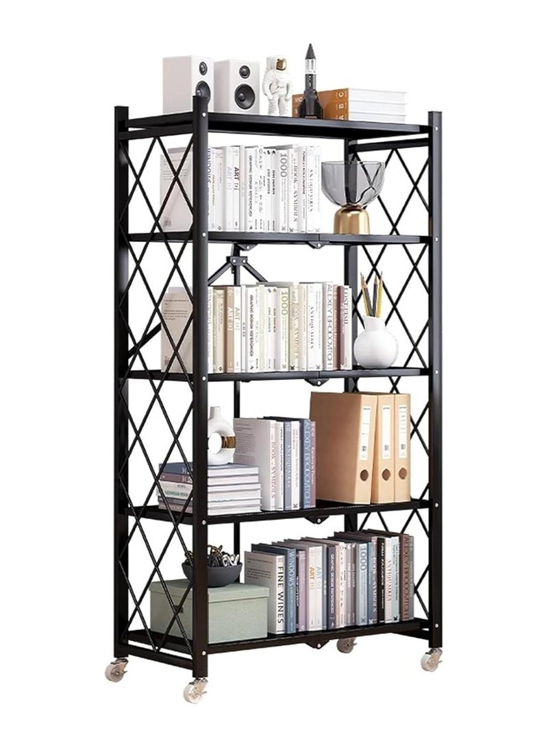 Generic Book Shelf Folding Bookshelf Floor Simple Children's Living Room Storage Rack Bedroom Movable Iron Bookcase Bookshelves  - Image 2