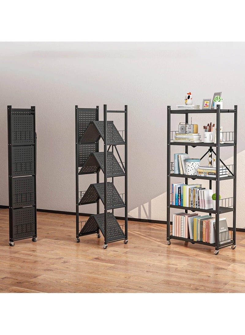 Generic Book Shelf Folding Bookshelf Floor Simple Children's Living Room Storage Rack Bedroom Movable Iron Bookcase Bookshelves  - Image 3