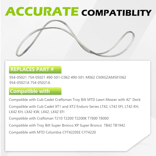 Tecreddy 954-05021 Mower Deck Belt for Cub Cadet 42 Inch XT1 LT42 XT2 LX42 Craftsman T210 T2200 MTD 754-05021 Lawn Mower - Aramid Cord, 1/2" X 100" - Image 5