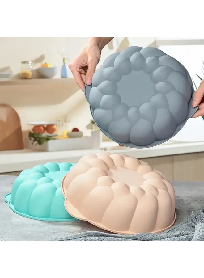 Set Of 3 Blue Lotus Shaped Silicone Nonstick Cake Baking Tray Heat Resistant Easy To Clean For Holiday Baking Christmas Halloween Easter Thanksgiving - Image 1