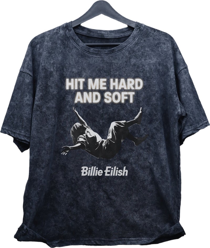 Fuddy Moda Oversize Hit Me Hard And Soft Printed Washed T-Shirt, Unisex Billie Eilish Printed Old T-Shirt - Image 1