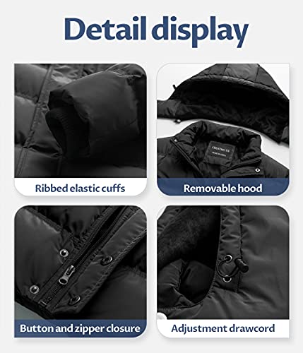 CREATMO US Men's Washed Cotton Hooded Military Jacket Regular and Big Tall Sizes Quilt Traditional Coat Insulated Parka Ultra Loft Water-Resistant Puffer Black L - Image 5