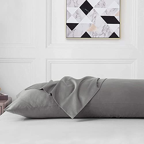 Leeden Body Pillow Cover, 100% Cotton 800 Thread Count 21 * 54 Breathable Long Pillow Protector Case w/No Zipper, Light Grey - Image 2