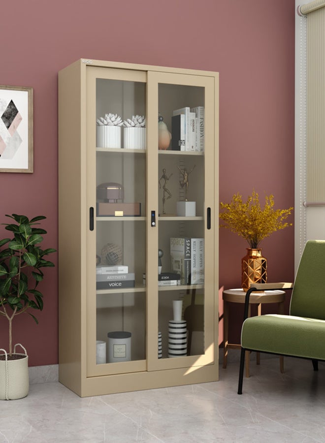 RIGID خزانة ملفات فولاذية مع باب زجاجي منزلق، بيج 183x90x40 سم - Image 1