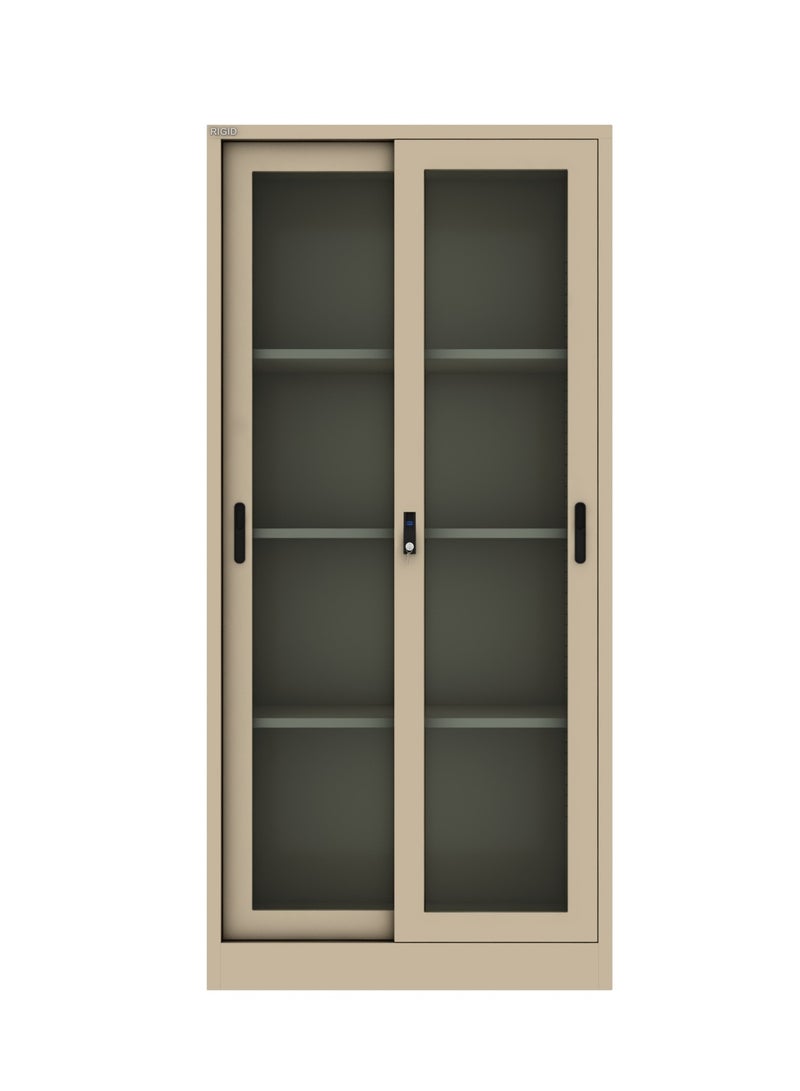 RIGID خزانة ملفات فولاذية مع باب زجاجي منزلق، بيج 183x90x40 سم - Image 2