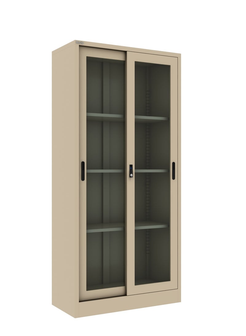RIGID خزانة ملفات فولاذية مع باب زجاجي منزلق، بيج 183x90x40 سم - Image 3