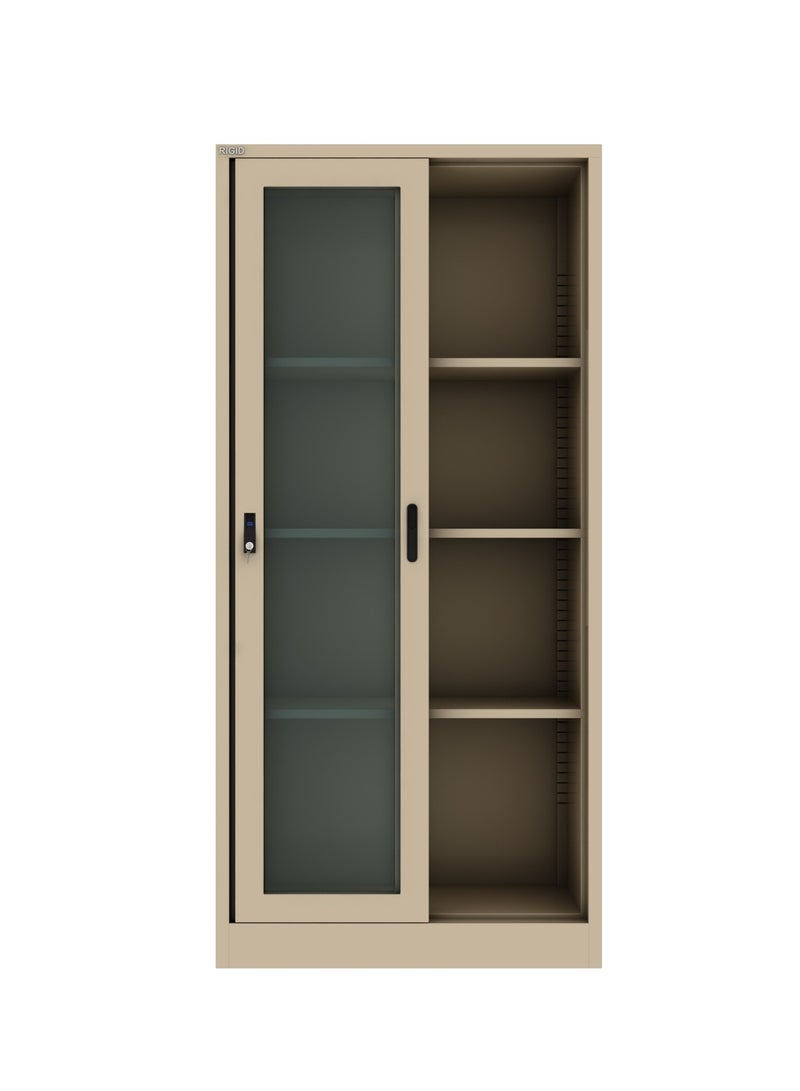 RIGID خزانة ملفات فولاذية مع باب زجاجي منزلق، بيج 183x90x40 سم - Image 4