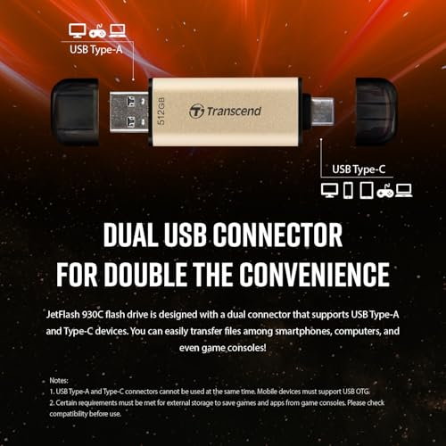Transcend JetFlash 930C 128GB USB Type C 3.2 Gen 1 (USB 5Gbps) Flash Drive, High Performance & High Endurance Pen Drive, Read/Write - up to 420 MB/s & 400 MB/s, 5 Yrs. Warranty, Gold (TS128GJF930C) - Image 4