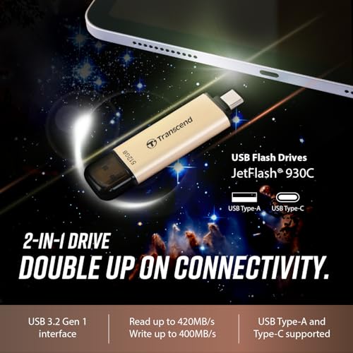 Transcend JetFlash 930C 128GB USB Type C 3.2 Gen 1 (USB 5Gbps) Flash Drive, High Performance & High Endurance Pen Drive, Read/Write - up to 420 MB/s & 400 MB/s, 5 Yrs. Warranty, Gold (TS128GJF930C) - Image 3