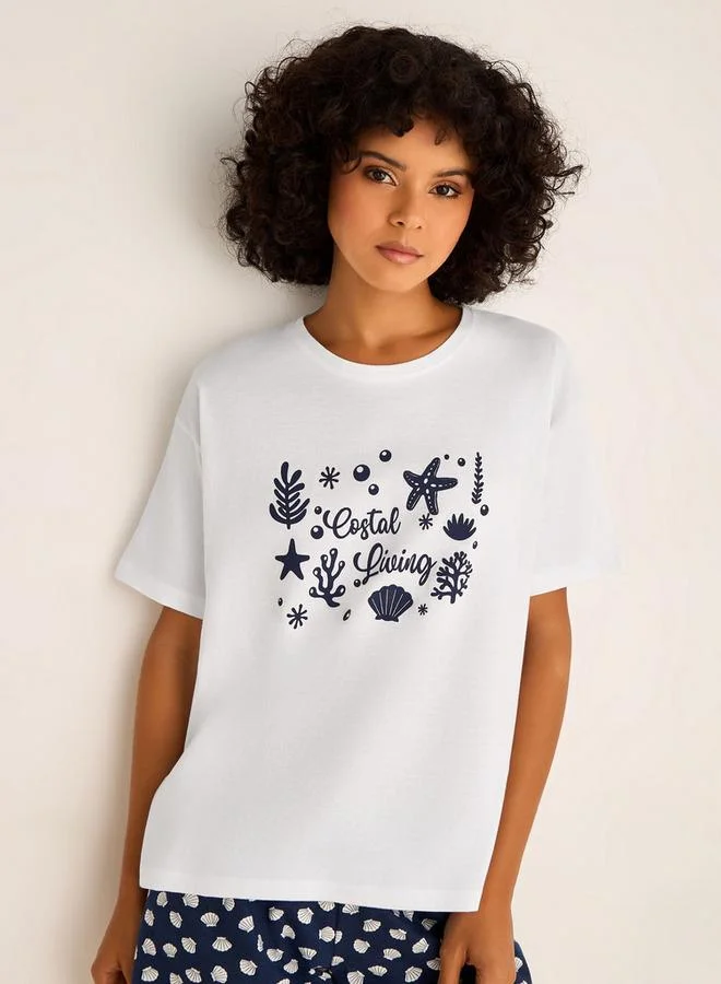Splash FAV Pyjama Set Shell Print T shirt & Shorts