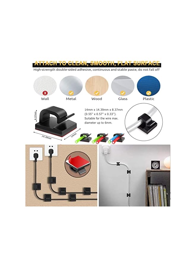 erorex 184 Pcs Cord Management Organizer Kit 2 long Cable Sleeve include 24 Sticky Wire Clips Holder, 36pcs+2 Roll Self Adhesive Cable Strap tie and 120 Fastening Wire Ties for TV Home Office Desk Cables  - Image 3