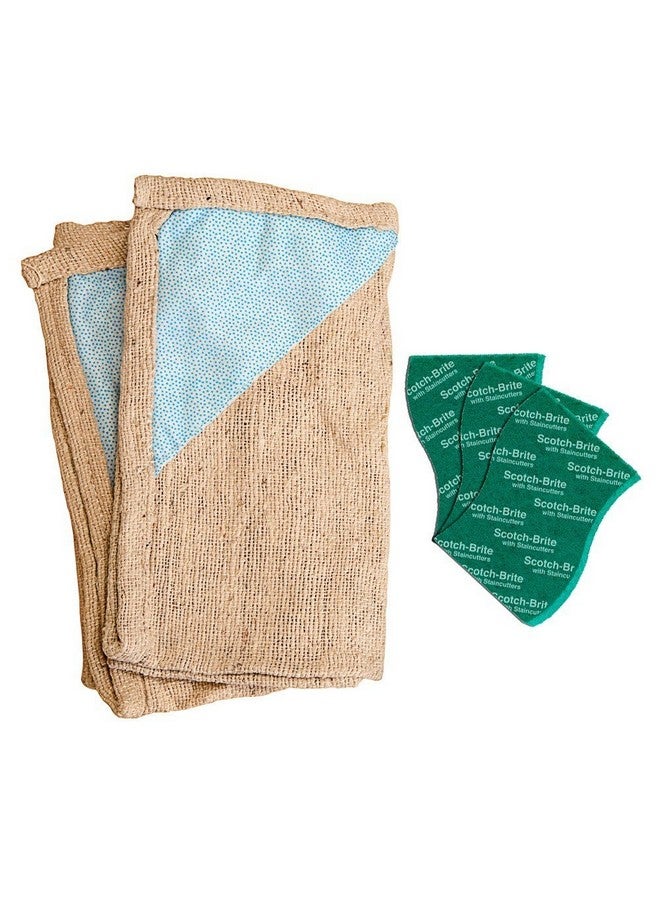 Scotch  Floor Cleaning Cloth (2 Units) & Silver Sparks Scrub Pad For Dishwashing (3 Units) - Image 1