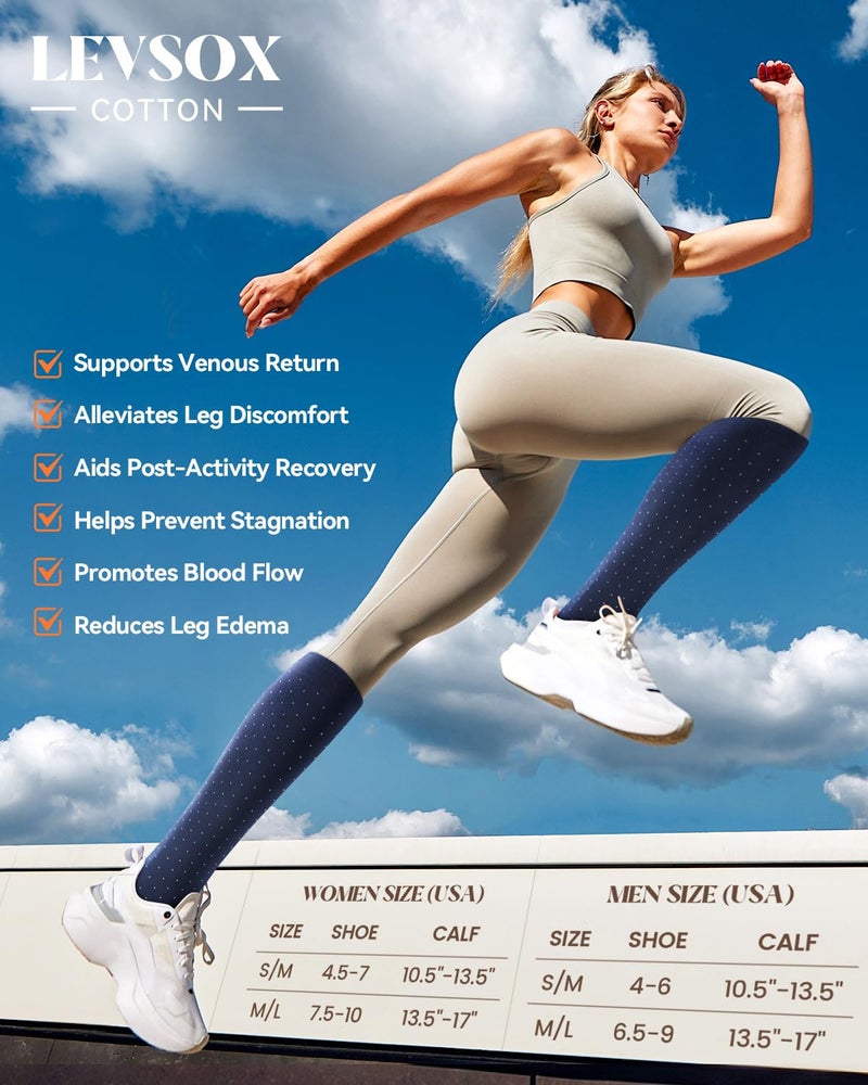 LEVSOX Cotton Compression Socks for Women Men 20-30 mmHg Knee High Cute Support Sock for Flying Nurses Pregnancy - Image 5