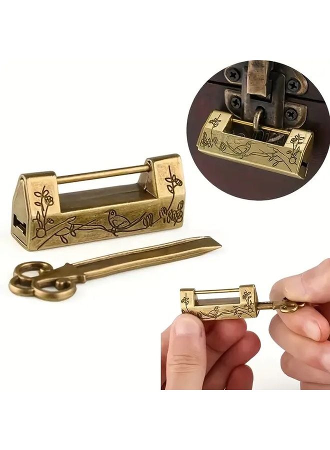 Vintage Antique Chinese Brass Padlock Floral Design Home Security Decor Gift - Image 2