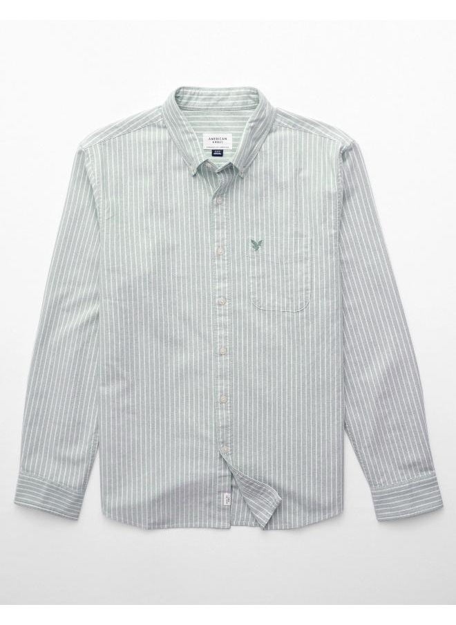 American Eagle AE Everyday Striped Oxford Button-Up Shirt  - Image 1
