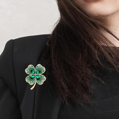 Plexaris Brooches for Women, Green Four Leaf Clover Brooch Pin, Elegant Pearl Accent Saree Pin for Party and Casual Wear, 3.5 x 4.5 cm with Black Storage Bag - Image 5