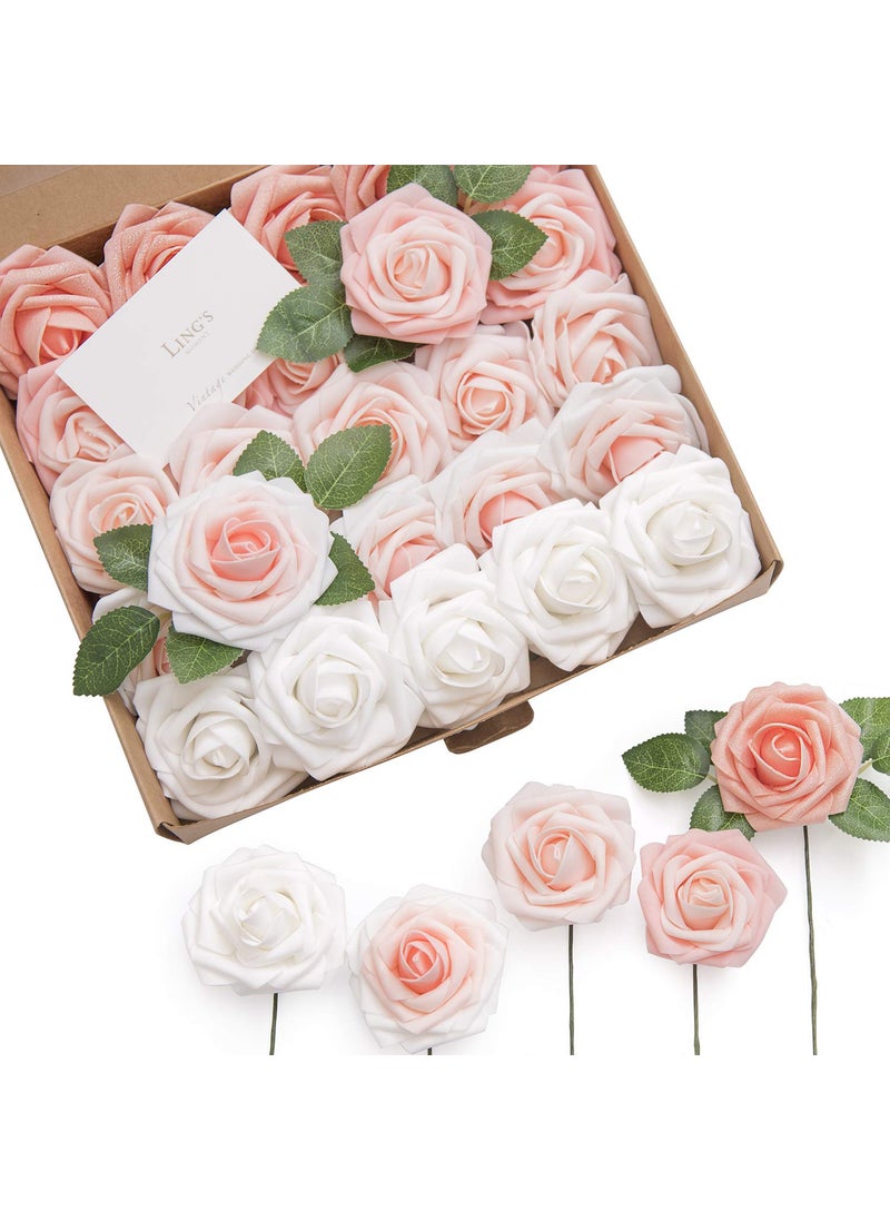 Ling's moment Ling's Moment Artificial Flowers  25Pcs 3"" Roses in Shimmer Peach Shades  Realistic DIY Foam Floral Fill for Wedding Bouquets/Centerpieces  Outdoor Party Backdrops  Room/Table  Garden/Pot Decorations  - Image 1