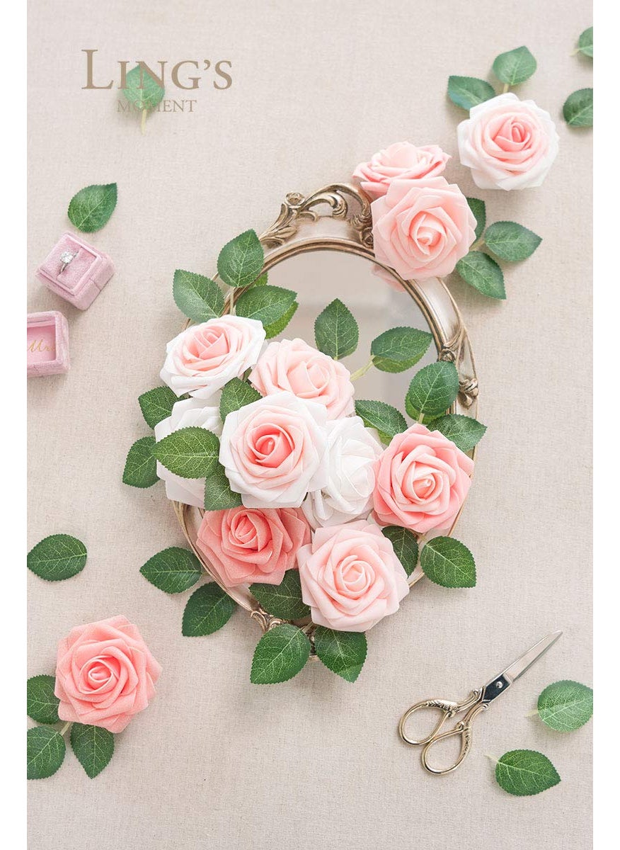 Ling's moment Ling's Moment Artificial Flowers  25Pcs 3"" Roses in Shimmer Peach Shades  Realistic DIY Foam Floral Fill for Wedding Bouquets/Centerpieces  Outdoor Party Backdrops  Room/Table  Garden/Pot Decorations  - Image 2