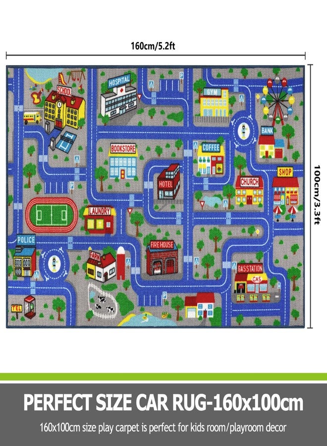 Capslpad Blue Car Road Kid Rug Carpet Playmat for Playoom Traffic Road Kids Play Mat for Toddler Non Slip Washable City Map Race Track Carpet Rug for Kids Room Bedroom Nursery Room Decor,5.2'x3.3' - Image 2