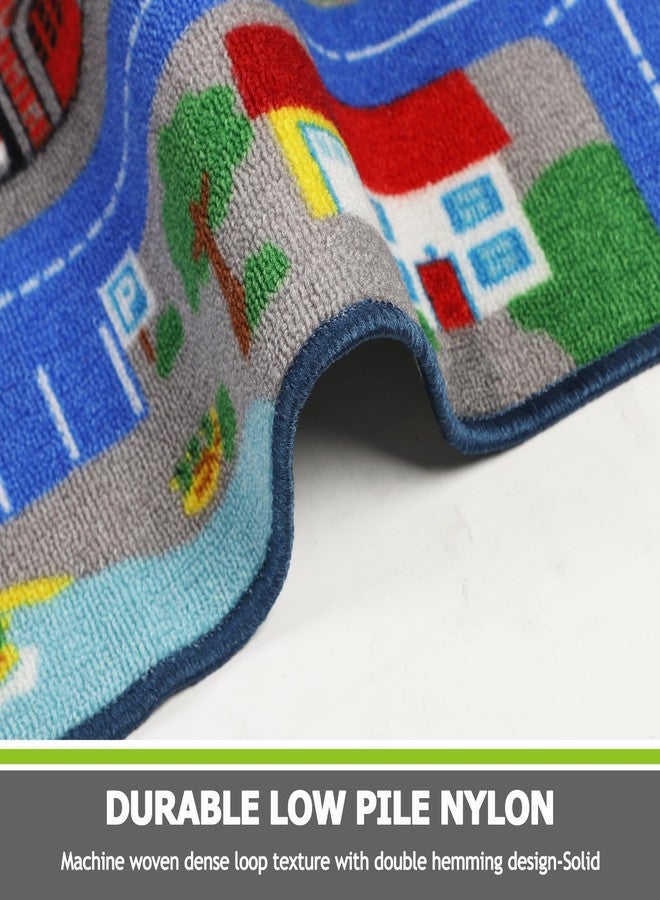 Capslpad Blue Car Road Kid Rug Carpet Playmat for Playoom Traffic Road Kids Play Mat for Toddler Non Slip Washable City Map Race Track Carpet Rug for Kids Room Bedroom Nursery Room Decor,5.2'x3.3' - Image 4