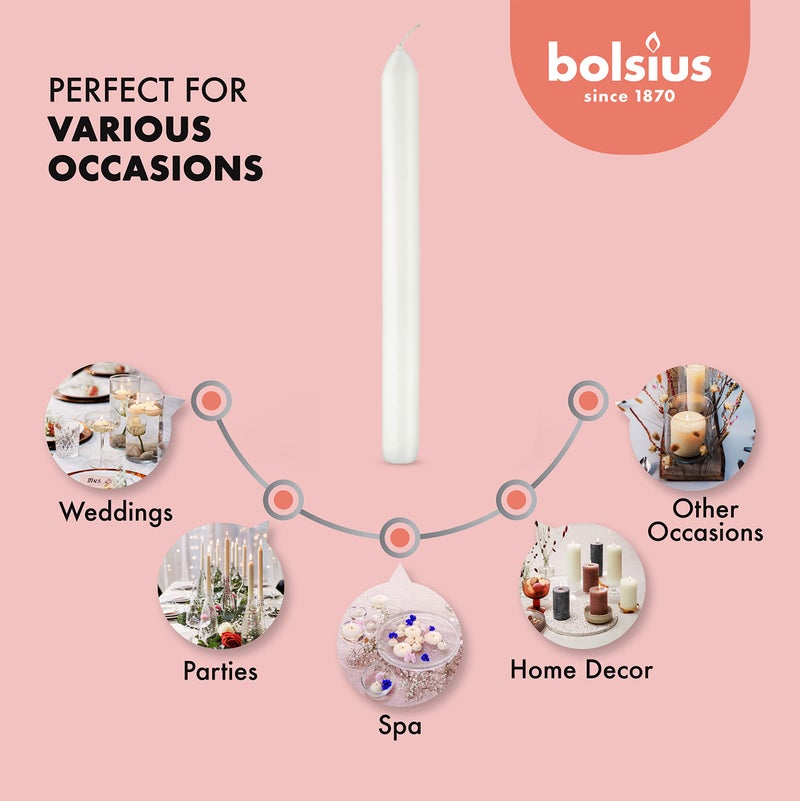BOLSIUS White Candles 10 Pack - 9 Inch Straight Taper Candle Set - 8 Hour Candlesticks - Fits Most Standard Candle Holders - Premium European Quality - Household, Dinner, Wedding, & Party Candlesticks - Image 5