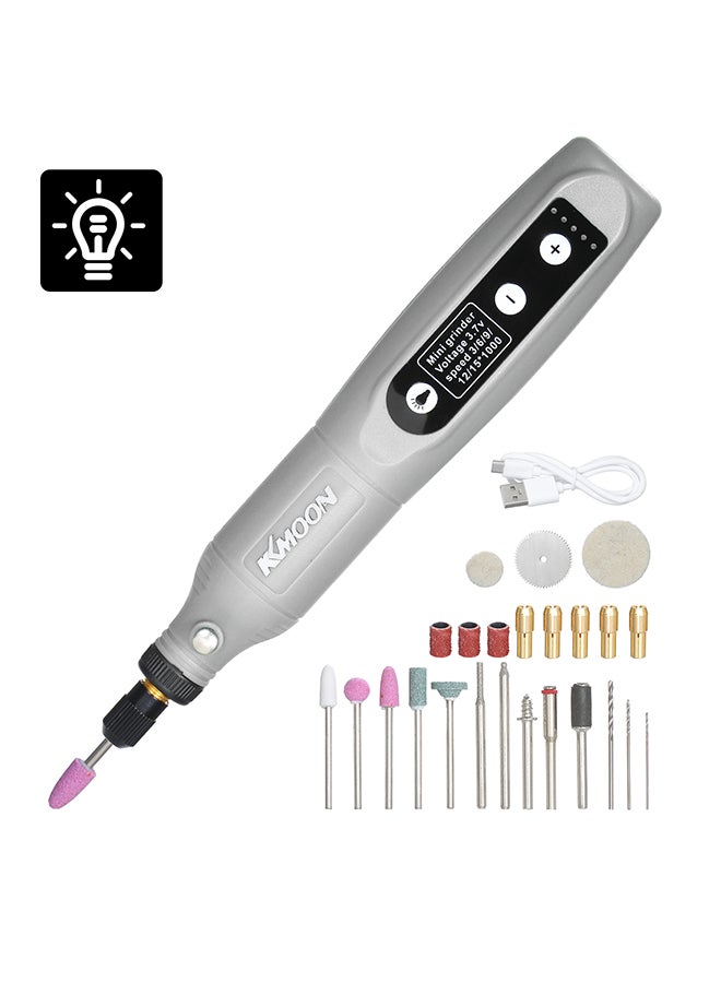 5-Speed Speed Speed Adjustment Mini Electric Grinder Tool Set USB Charging Grinding Machine for Jade Carving Wood Punching Metal Grinding Polishing Grey 21.0x7.0x5.5cm - Image 1