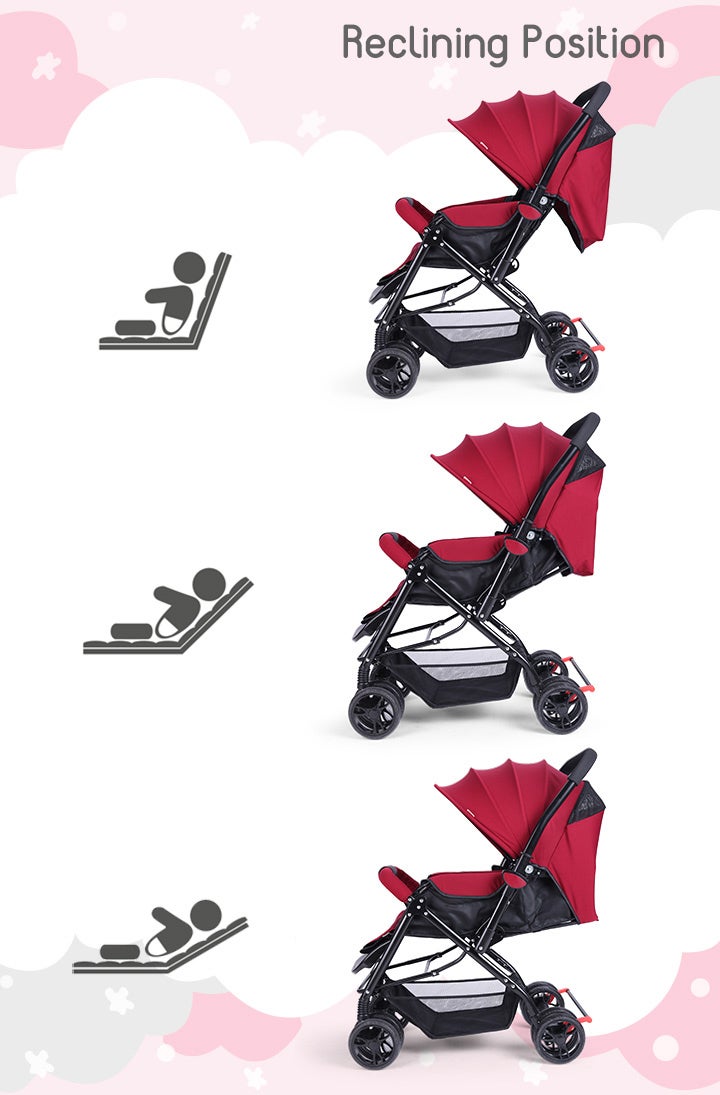 babyhug عربة أطفال بيبي هاج سيمفوني مع شبكة ناموسية، مقبض قابل للعكس، وضعيات متعددة للانخفاض، من 0 إلى 3 سنوات، 75 × 51.5 × 102 سم - موف - Image 4